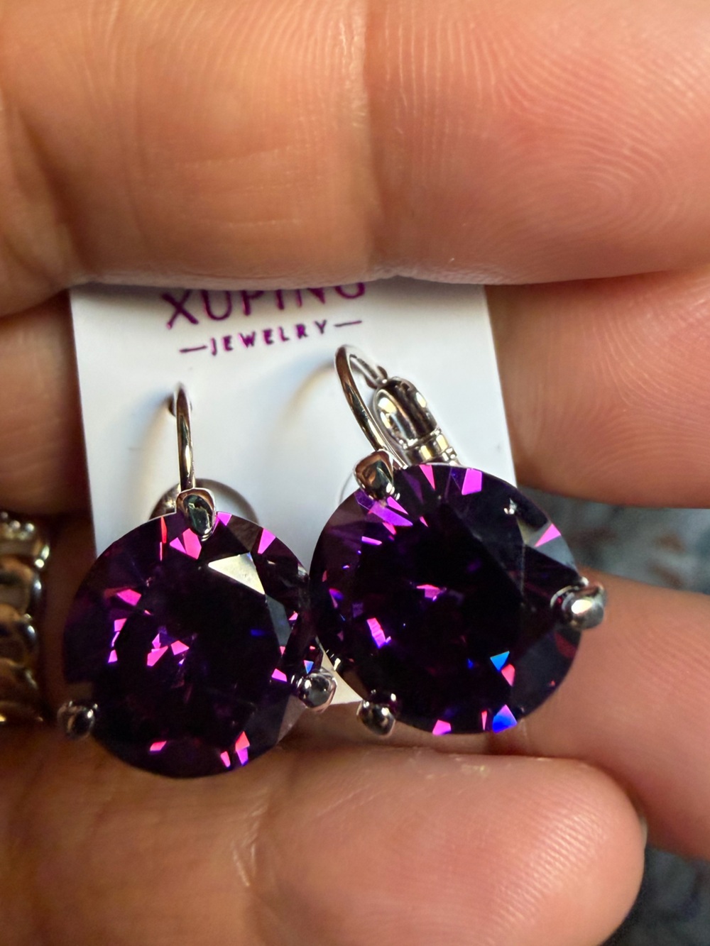 Xuping Purple Crystal Drop Earrings